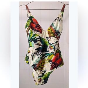 Lenny Niemeyer Tropical Floral One-Piece One-shoulder Swimsuit Size Medium
